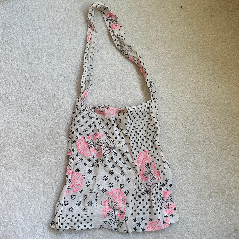 Free People Pink and Black Floral Tote